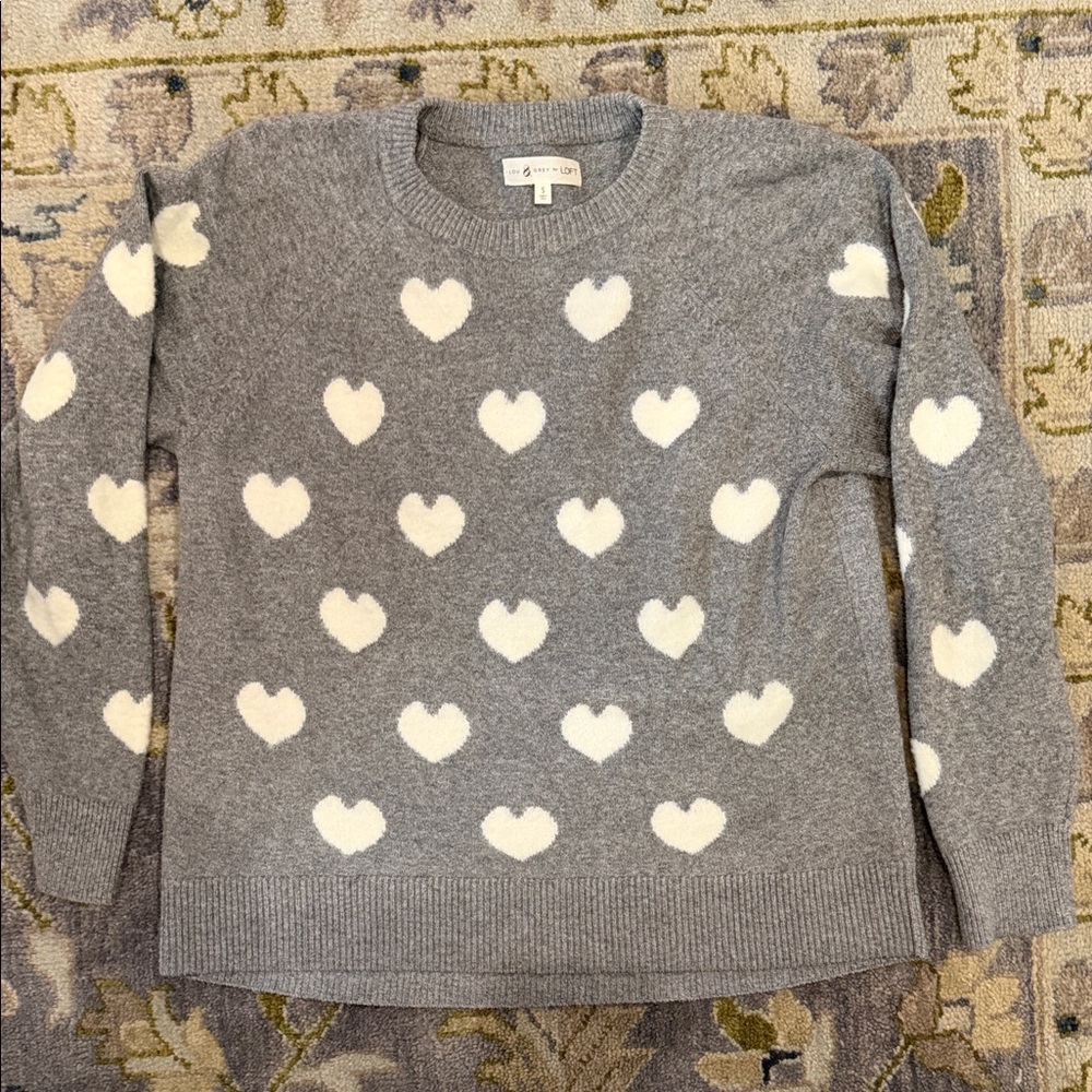 Cozy Gray Sweater with White Heart Pattern